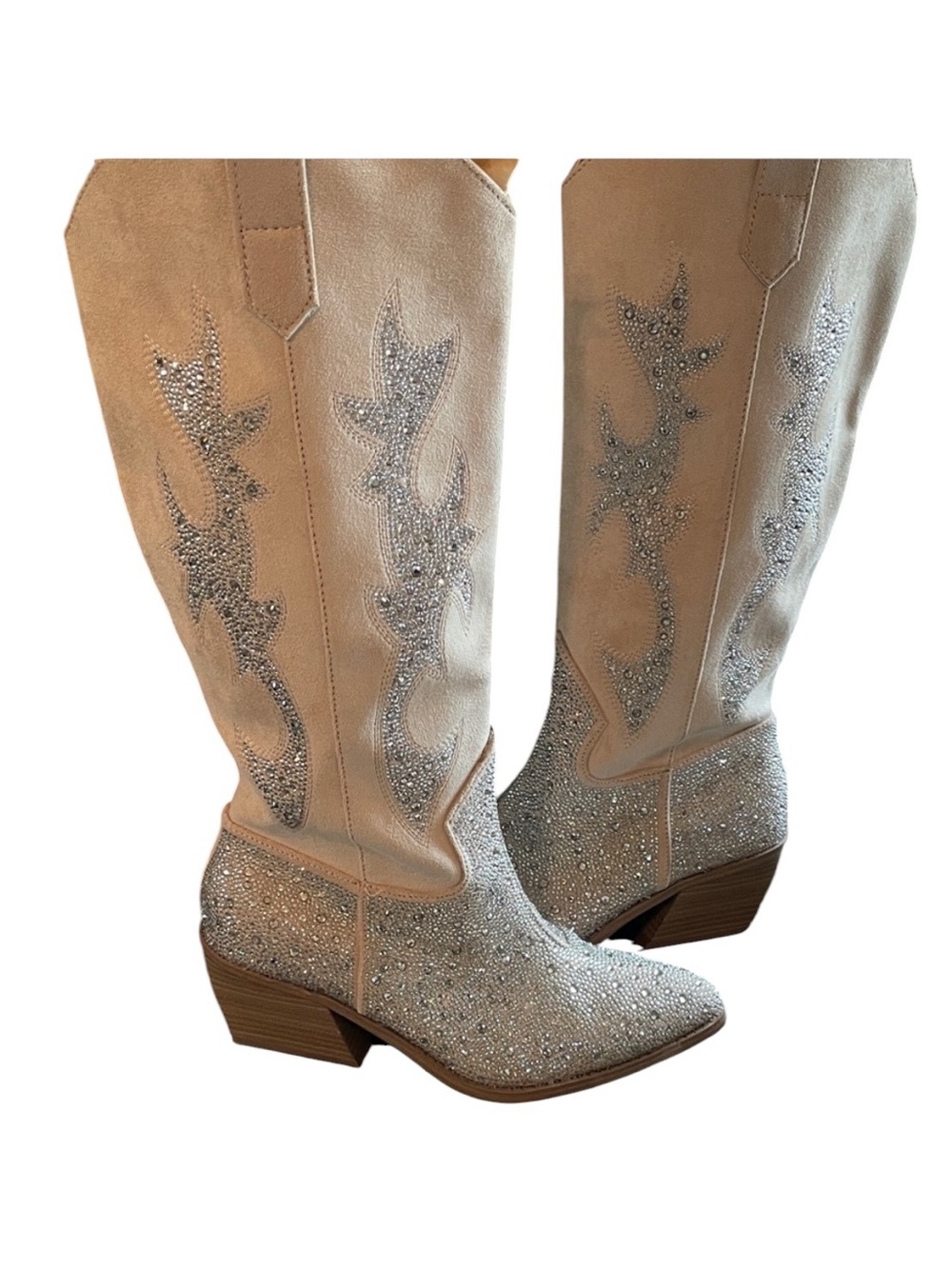 MADDEN NYC Womans Tall
Ivory Western Gliter Bling Side
Zipper Cowboy Boots Sz 8 - Picture 2 of 13